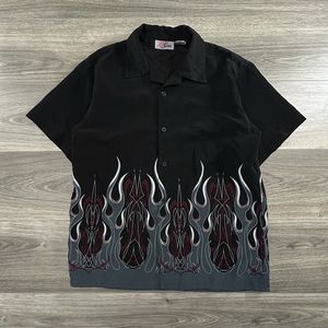 Vintage Y2K Flames Button Up Shirt Adult Small (Youth XL) Skater Cyber Chrome